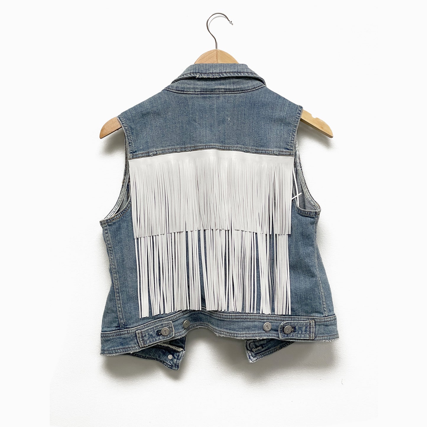 Upcycled Vintage Denim Jacket/Vest With Fringe Detail