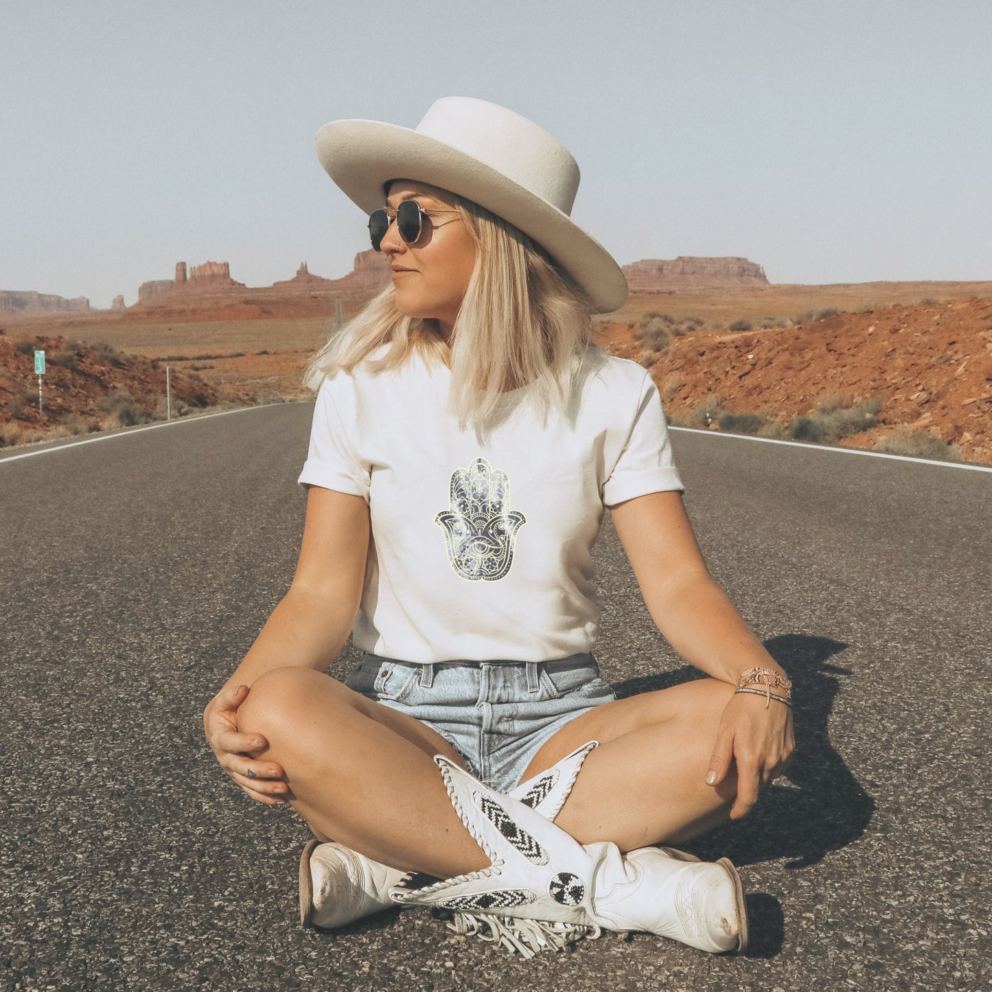 Wearable Art Unisex Tee "Azure Hamsa Hand"