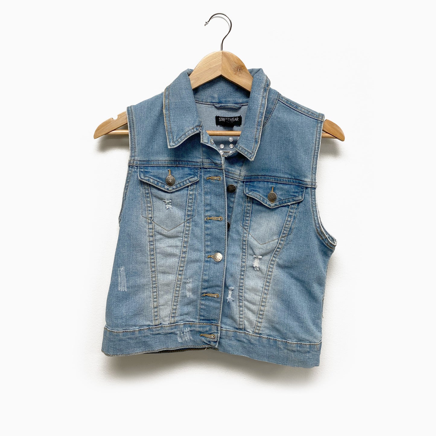 Upcycled Vintage Denim Vest With Stud Detail On Back