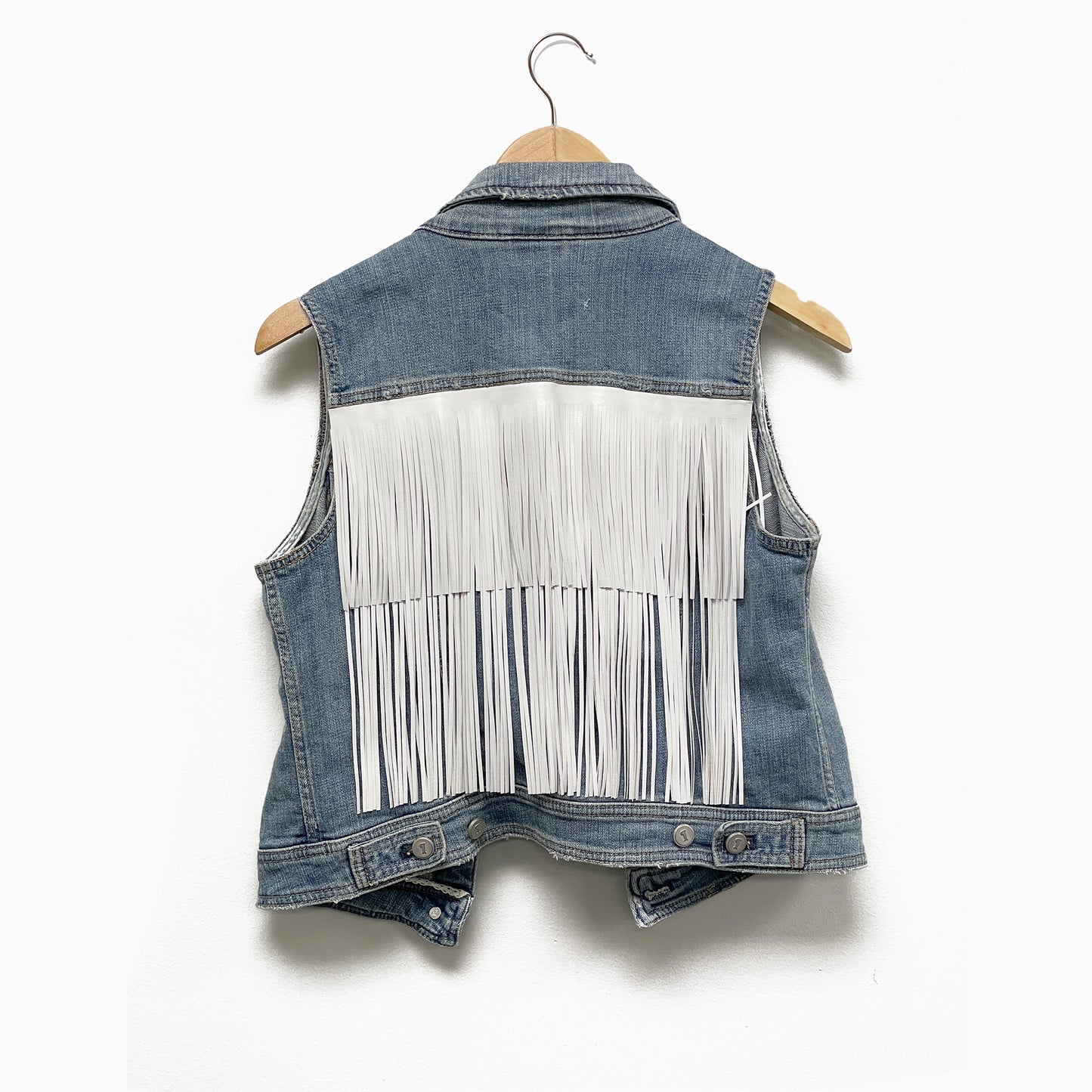 Upcycled Vintage Denim Jacket/Vest With Fringe Detail