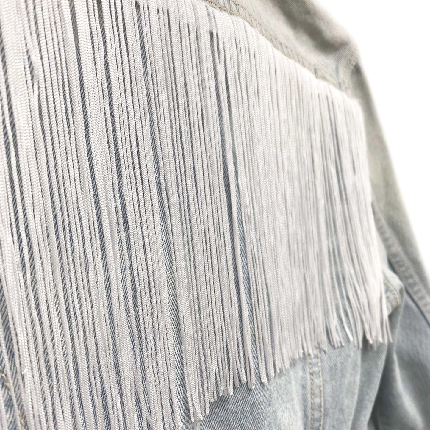 Upcycled Vintage Denim Jacket With Fringe Detail