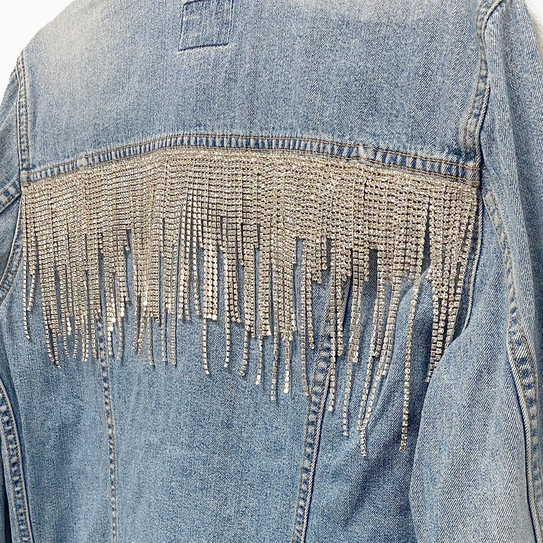 Upcycled Vintage Denim Jacket "Glitter Fringe"