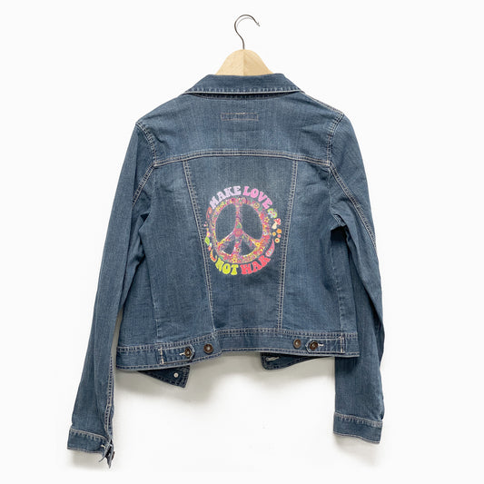 Upcycled Vintage Denim Jacket "Make Love Not War"