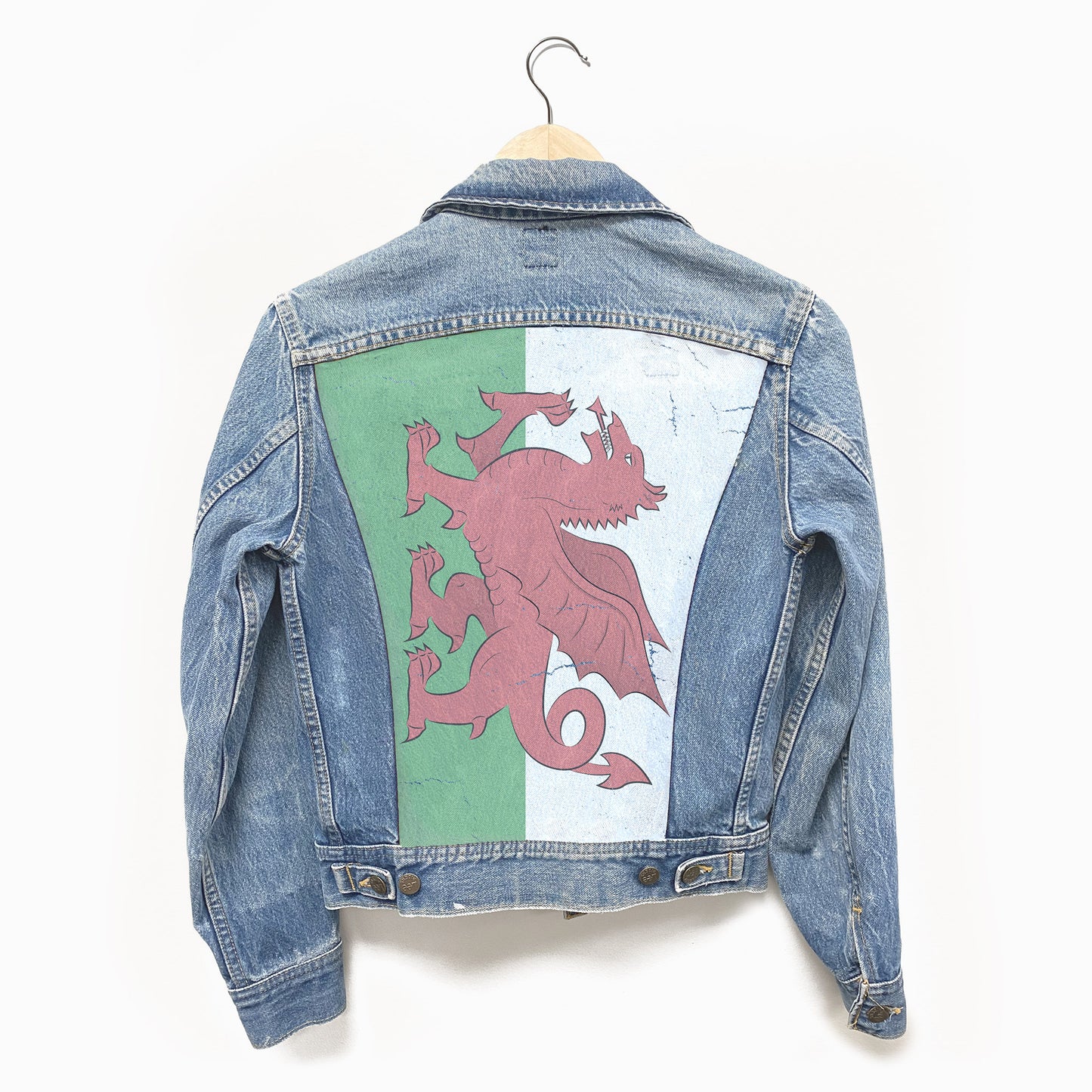 Upcycled Vintage Denim Jacket Flag Of Wales: The Red Dragon (Y Ddraig Goch)